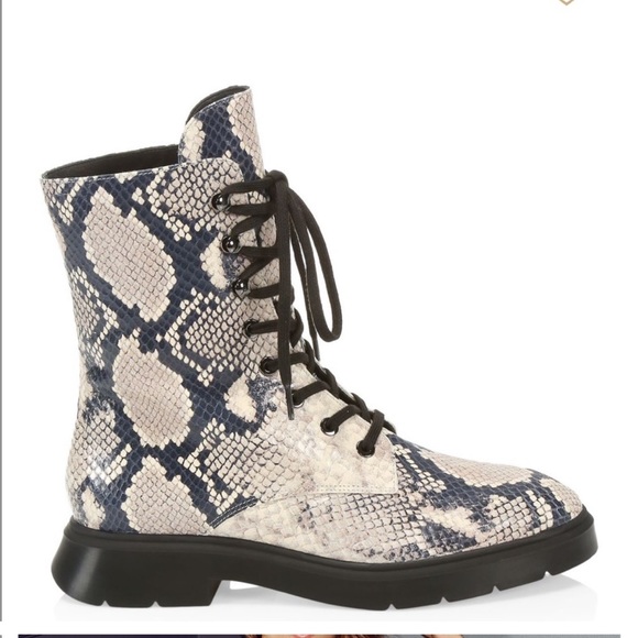 SW McKenzee Python-Embossed Leather Combat Boots - Picture 1 of 2